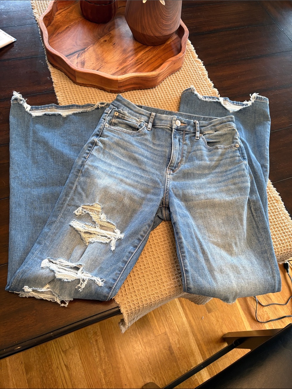 American Eagle Outfitters Light Blue Distressed Flare Jeans